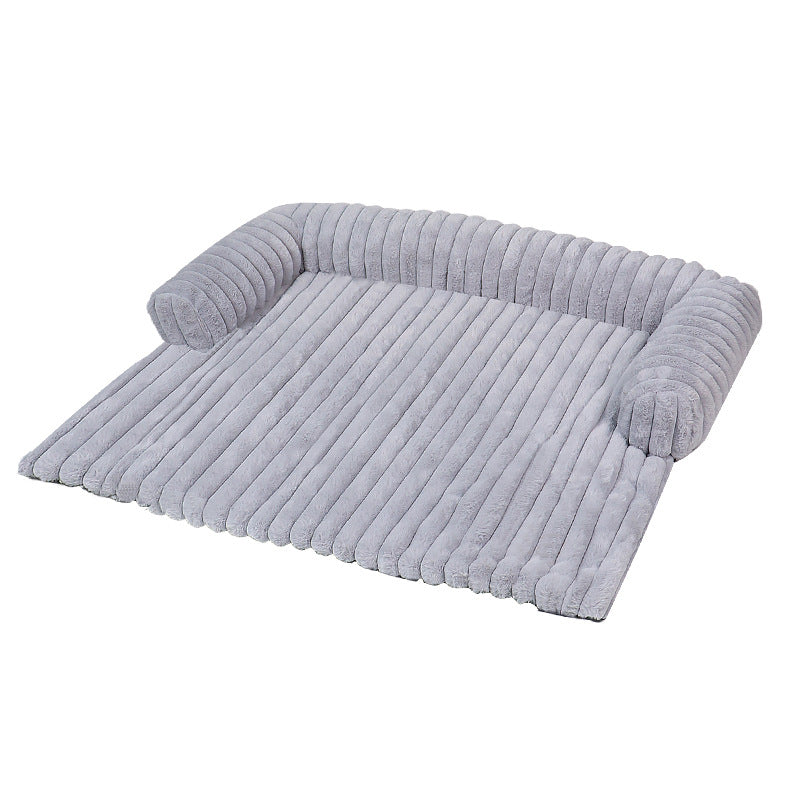 Ribbed Plush Dog Mat with Bolsters in Light grey