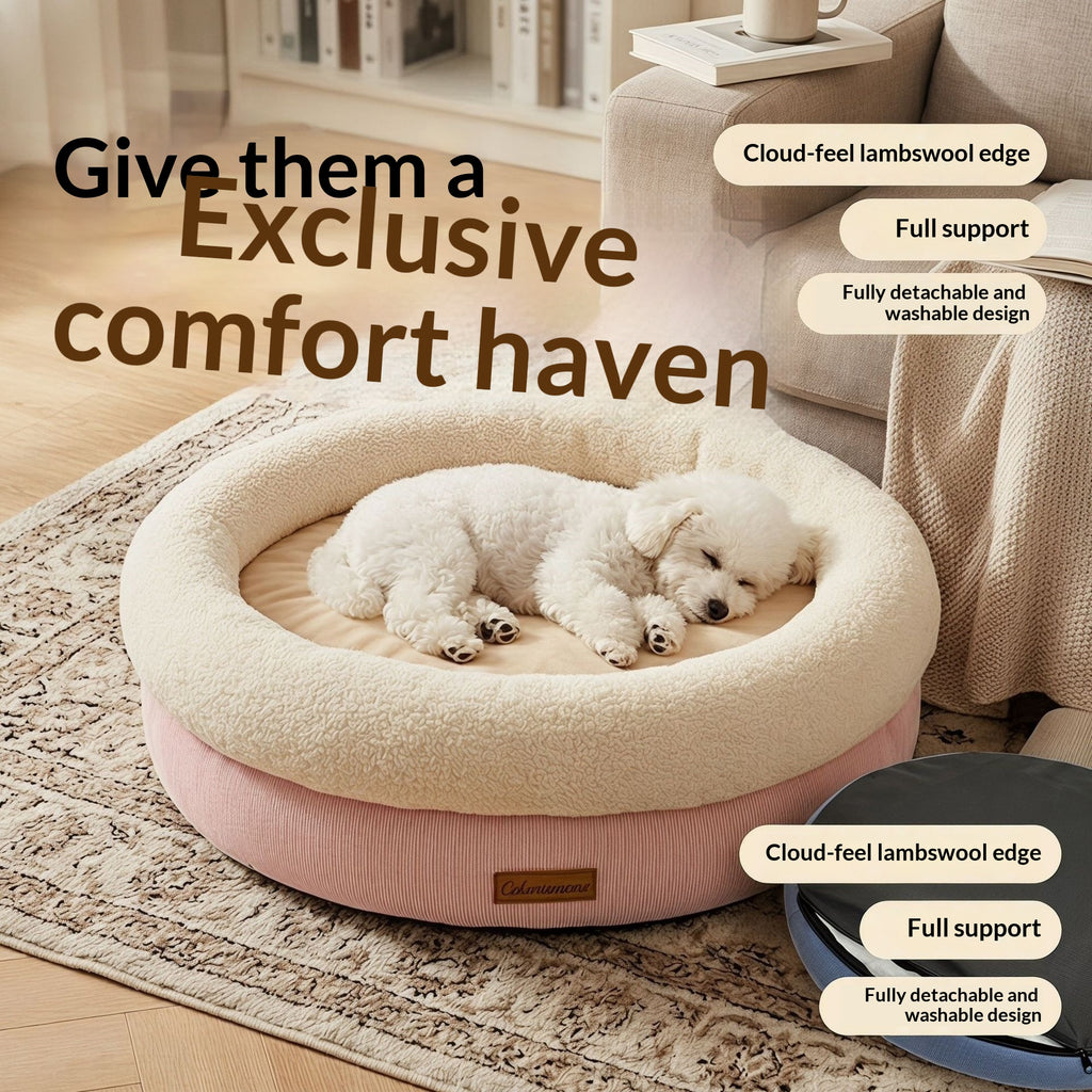 Round Dog Bed with Sherpa Rim, photo 9