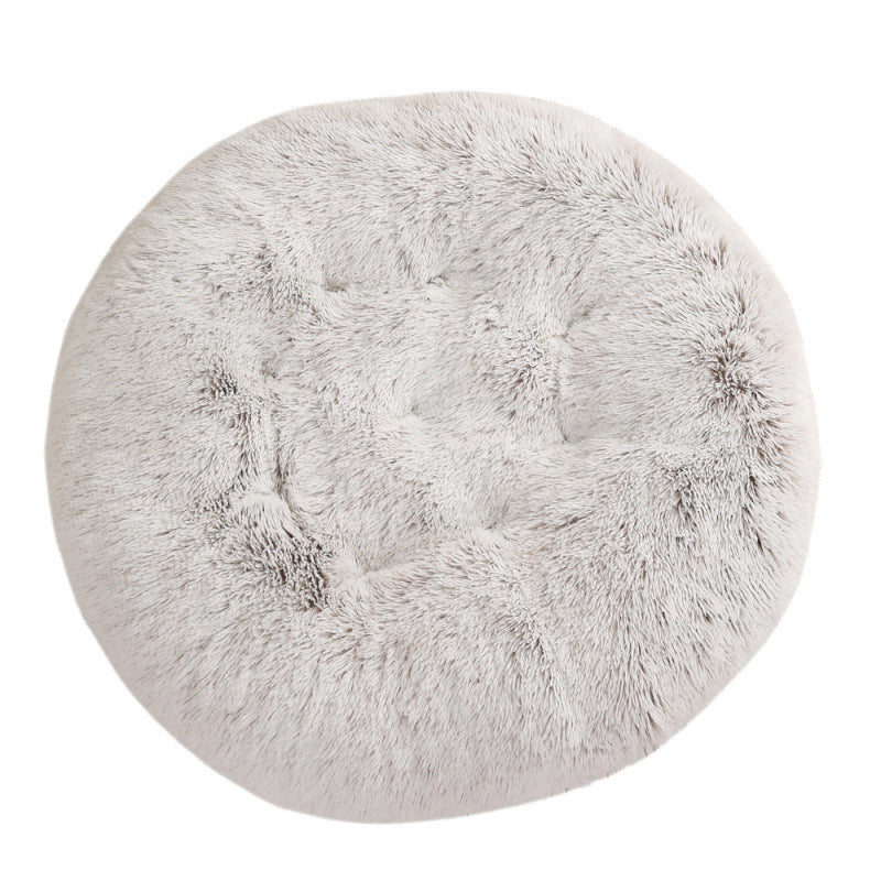 Shaggy Plush Donut Dog Bed in Cream and coffee