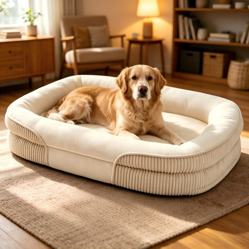 XL Oval Dog Bed with Ribbed Sides in use
