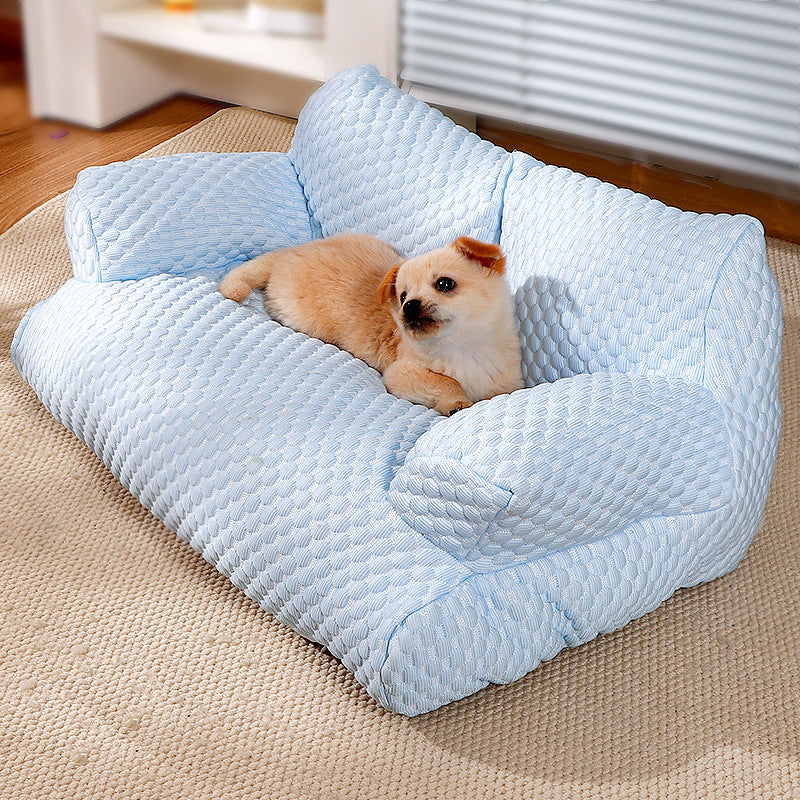Quilted Pet Sofa with Armrests in use