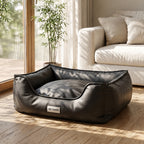 Leather-Look Bolster Dog Bed in Charcoal