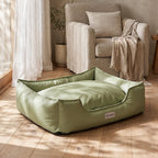 Leather-Look Bolster Dog Bed in Sage green