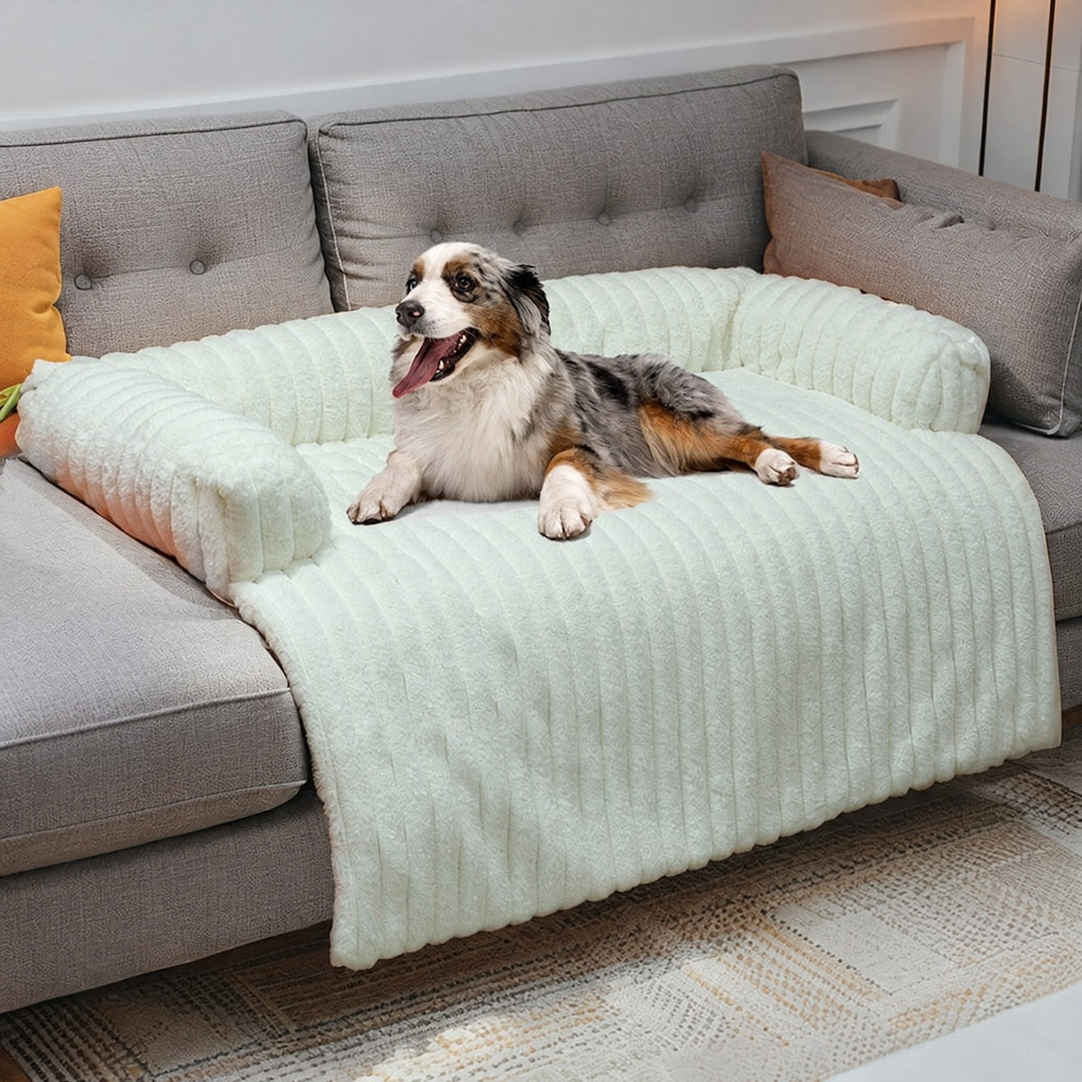 Ribbed Plush Dog Mat with Bolsters in White