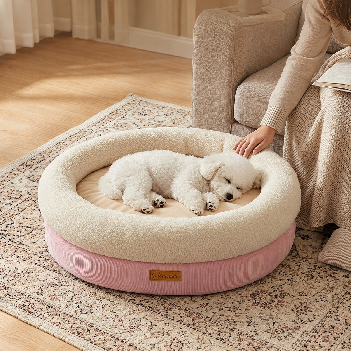 Round Dog Bed with Sherpa Rim, photo 10