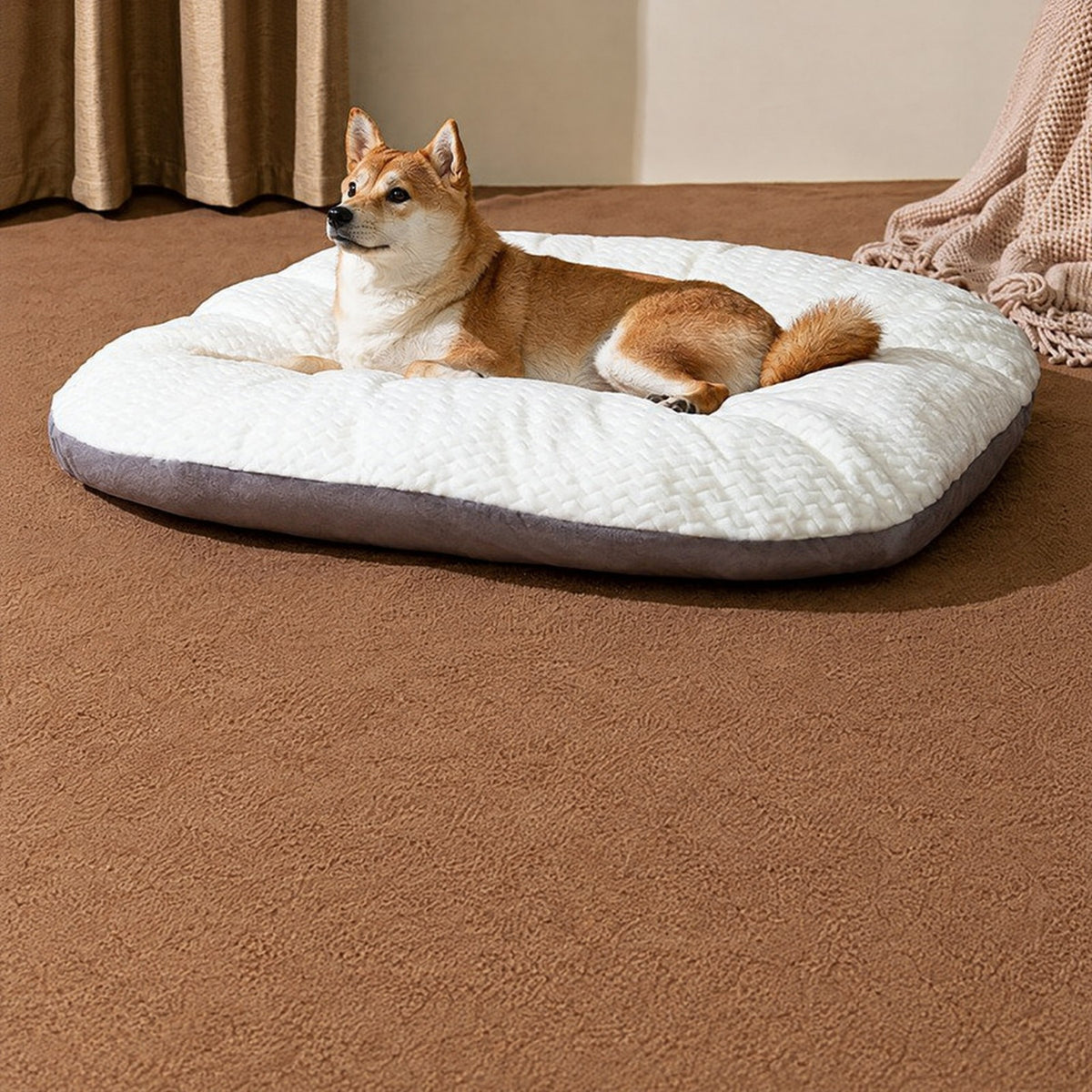 Woven-Texture Oval Dog Bed Cushion, size guide